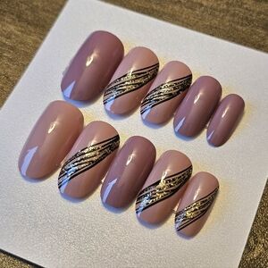 24 pcs elegant pink cream peach gold black press on nails valentines